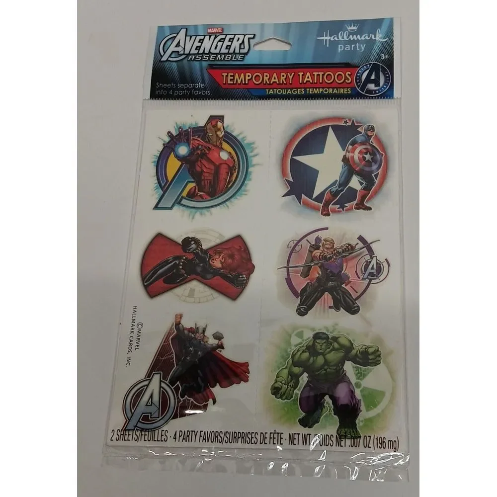 VTG Avengers Assemble Hallmark‎ Invitations Thank you cards Tattoos 8 unused new